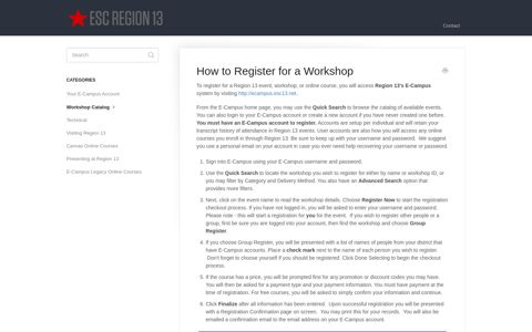 How to Register for a Workshop - Region 13 Knowledge Base