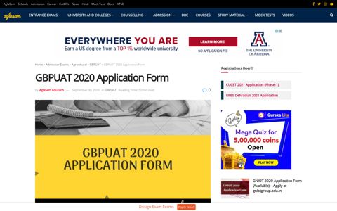 GBPUAT 2020 Application Form - AglaSem Admission