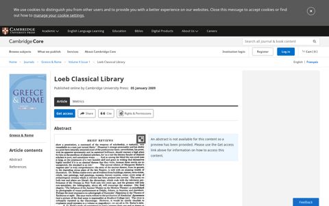 Loeb Classical Library | Greece & Rome | Cambridge Core