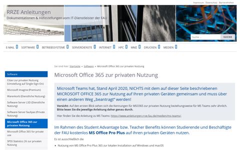 Microsoft Office 365 zur privaten Nutzung › RRZE Anleitungen