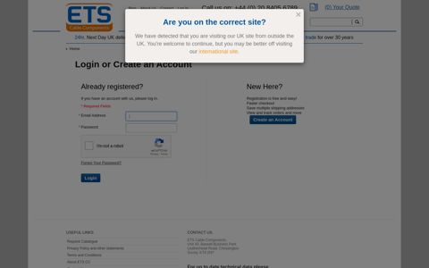 Login or Create an Account - ETS Cable Components
