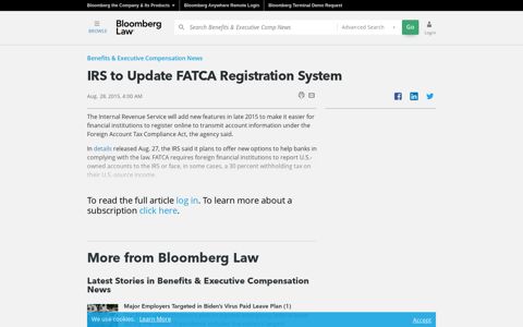 IRS to Update FATCA Registration System - Bloomberg Law
