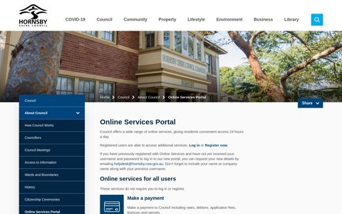 Online Services Portal | Hornsby Shire Council