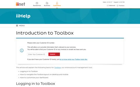 Introduction to Toolbox - iiHelp - iiNet