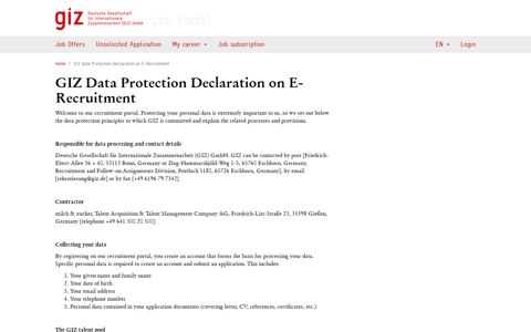 Data protection | Deutsche Gesellschaft für Internationale ... - GIZ