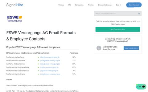 ESWE Versorgungs AG Email Formats & Employee Phones ...