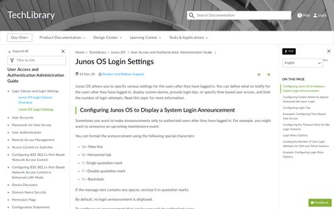 Junos OS Login Settings - TechLibrary - Juniper Networks