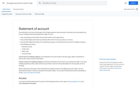 Statement of account - Google payments centre help