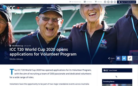 ICC T20 World Cup 2020 opens applications for Volunteer ...