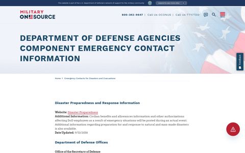 Department of Defense Agencies Component Emergency ...