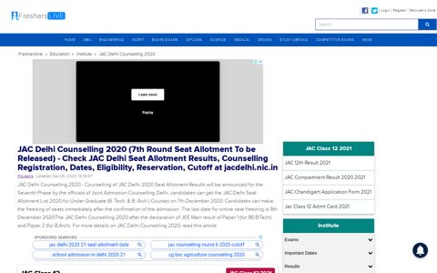 JAC Delhi Counselling 2020 (7th Round Seat Allotment To be ...
