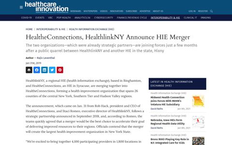HealtheConnections, HealthlinkNY Announce HIE Merger ...