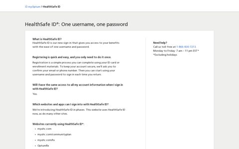 HealthSafe ID ® : One username, one password