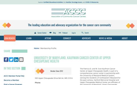 University of Maryland, Kaufman Cancer Center at Upper ...