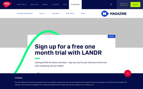 Sign up for a free one month trial with LANDR - PRS for Music