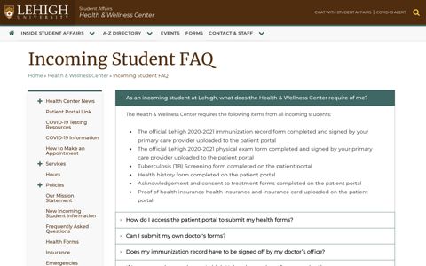 Incoming Student FAQ - Student Affairs - Lehigh University