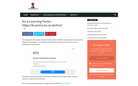 KU e-Learning Portal - https://kusoma.ku.ac.ke/lms/ - KEscholars