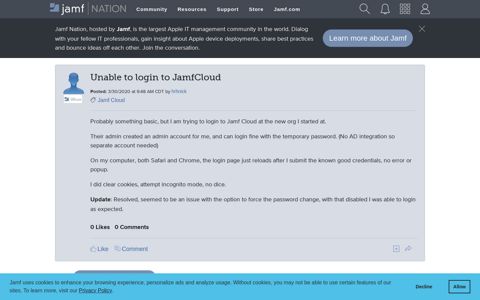 Unable to login to JamfCloud | Jamf Nation