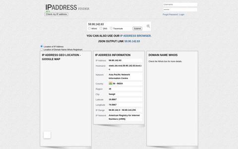 Geo IP for 59.90.142.63 - IPAddress-Finder.com