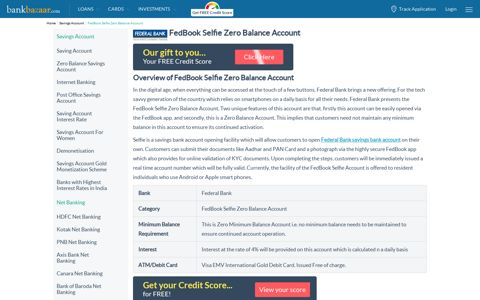 FedBook Selfie Zero Balance Account - BankBazaar