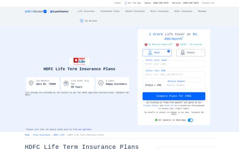 HDFC Term Insurance - Buy Plans at Lowest Premiums Online