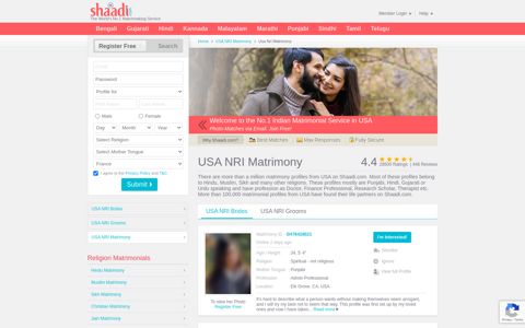 The No.1 Matrimony & Matrimonial Site in USA - Shaadi.com