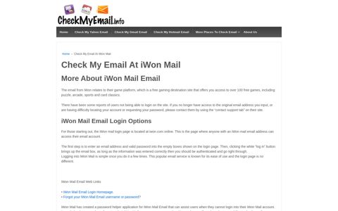 Check My Email At iWon Mail - Check Yahoo, Gmail, and ...