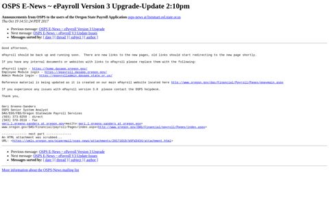 OSPS E-News ~ ePayroll Version 3 Upgrade-Update 2:10pm