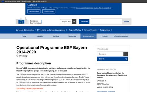 Operational Programme ESF Bayern 2014-2020 - Regional ...