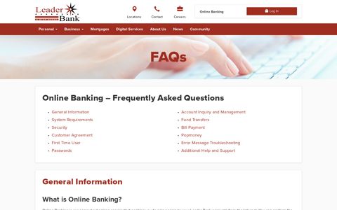 Online Banking FAQs - Leader Bank
