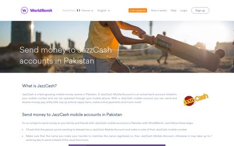 Send money to JazzCash Mobile Accounts in Pakistan