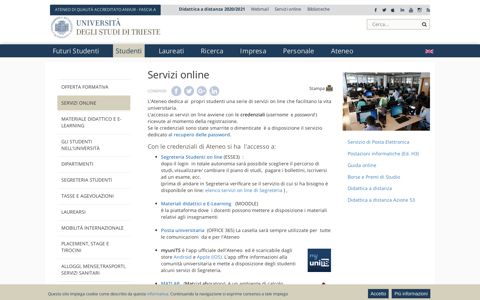 Servizi online | Università degli studi di Trieste