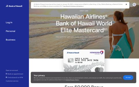 Hawaiian Airlines ® Bank of Hawaii World Elite Mastercard ®1
