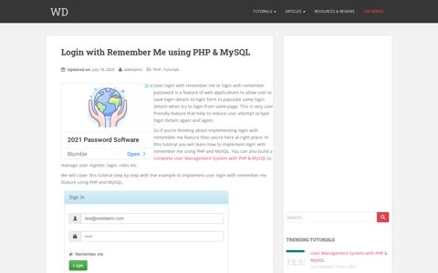 Login with Remember Me using PHP & MySQL | WD