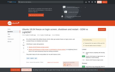 Ubuntu 18.04 freeze on login screen, shutdown and restart ...