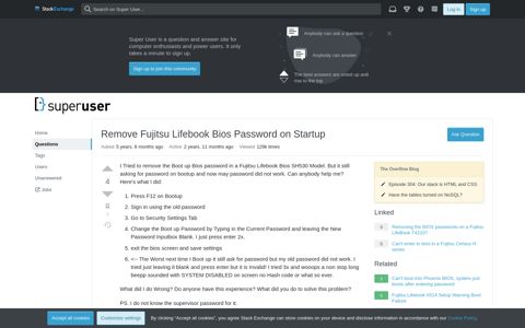 Remove Fujitsu Lifebook Bios Password on Startup - Super User