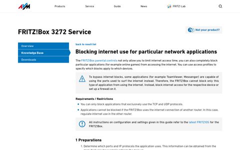 Blocking internet use for particular network applications - AVM