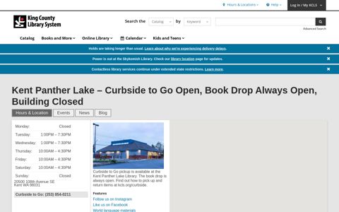 Kent Panther Lake – Curbside to Go Open, Book Drop Always ...