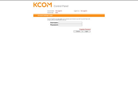 My Account - KCOM Control Panel Account Holder