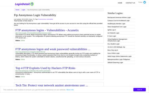 FTP anonymous logins - Vulnerabilities - LoginDetail