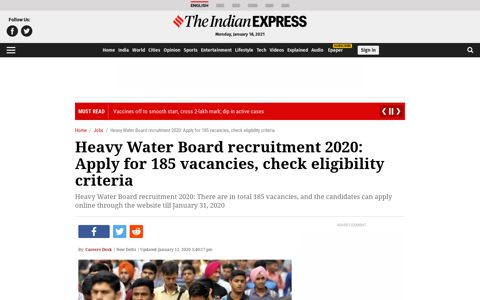 Heavy Water Board recruitment 2020: Apply for 185 vacancies ...