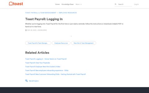 Toast Payroll: Logging In - Toast Central