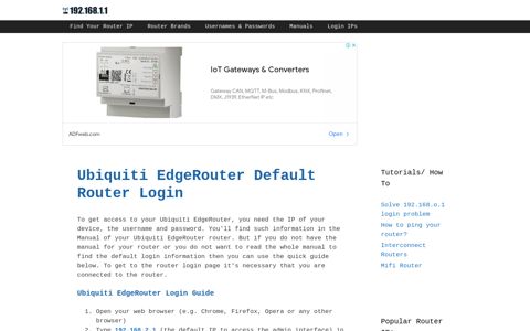 Ubiquiti EdgeRouter - Default login IP, default username ...