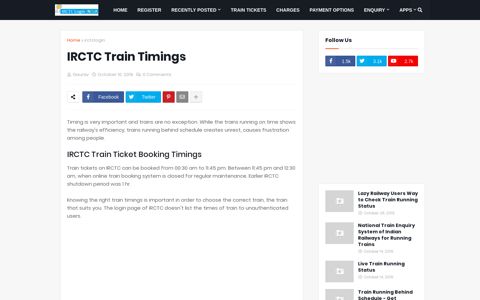 IRCTC Train Timings - IrctcLoginIndia
