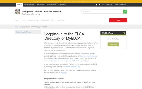 Logging in to the ELCA Directory or MyELCA - Evangelical ...