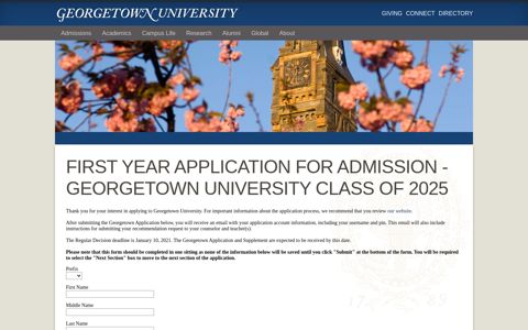 First Year Application for Admission - Georgetown University ...