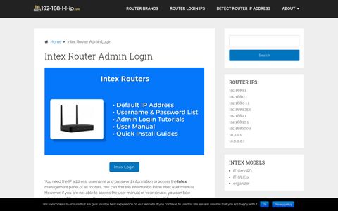 Intex Admin Login IPs, Default Usernames & Passwords