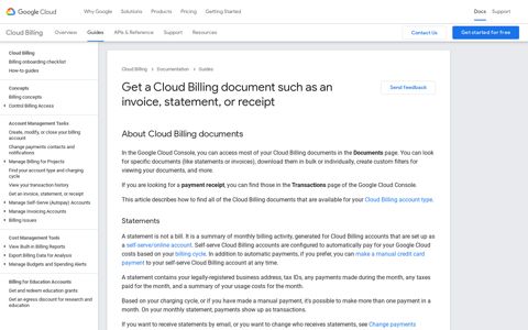 Get a Cloud Billing document such as an invoice, statement ...