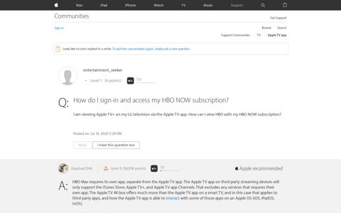How do I sign-in and access my HBO NOW su… - Apple ...