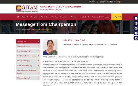 Message from Chairperson, Placements|GITAM Institute of ...
